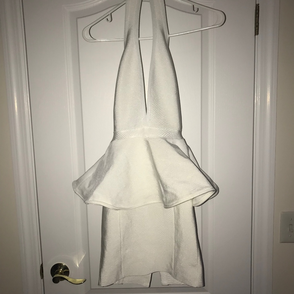 White Low Cut Halter Dress